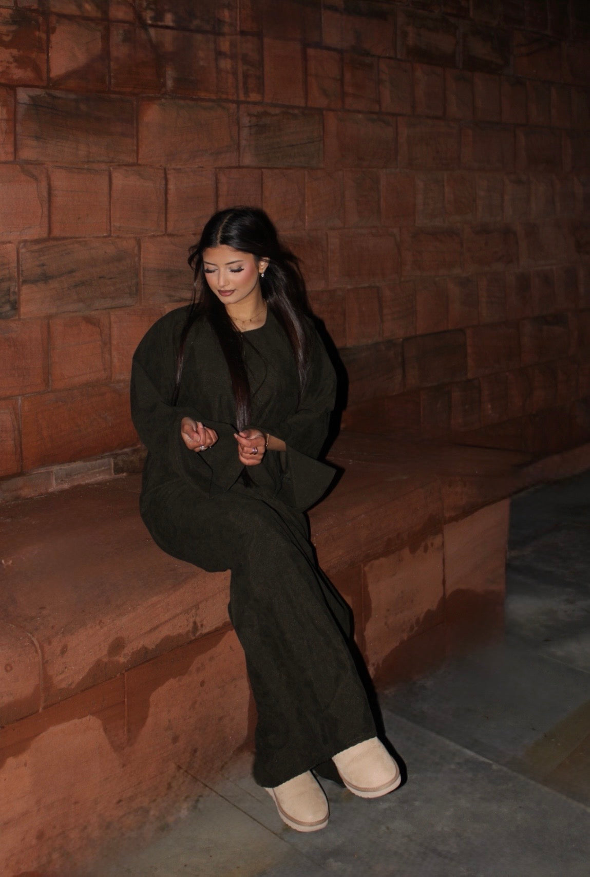 Cord Abaya Dark Green