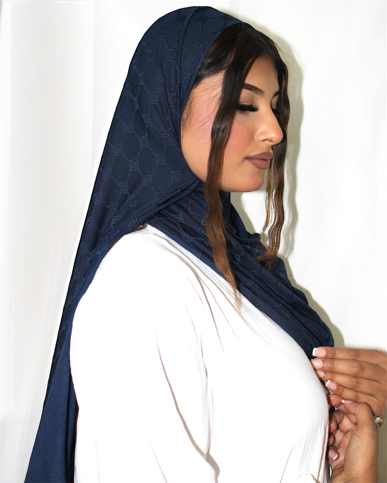 Monogram Hijab Dark Blue