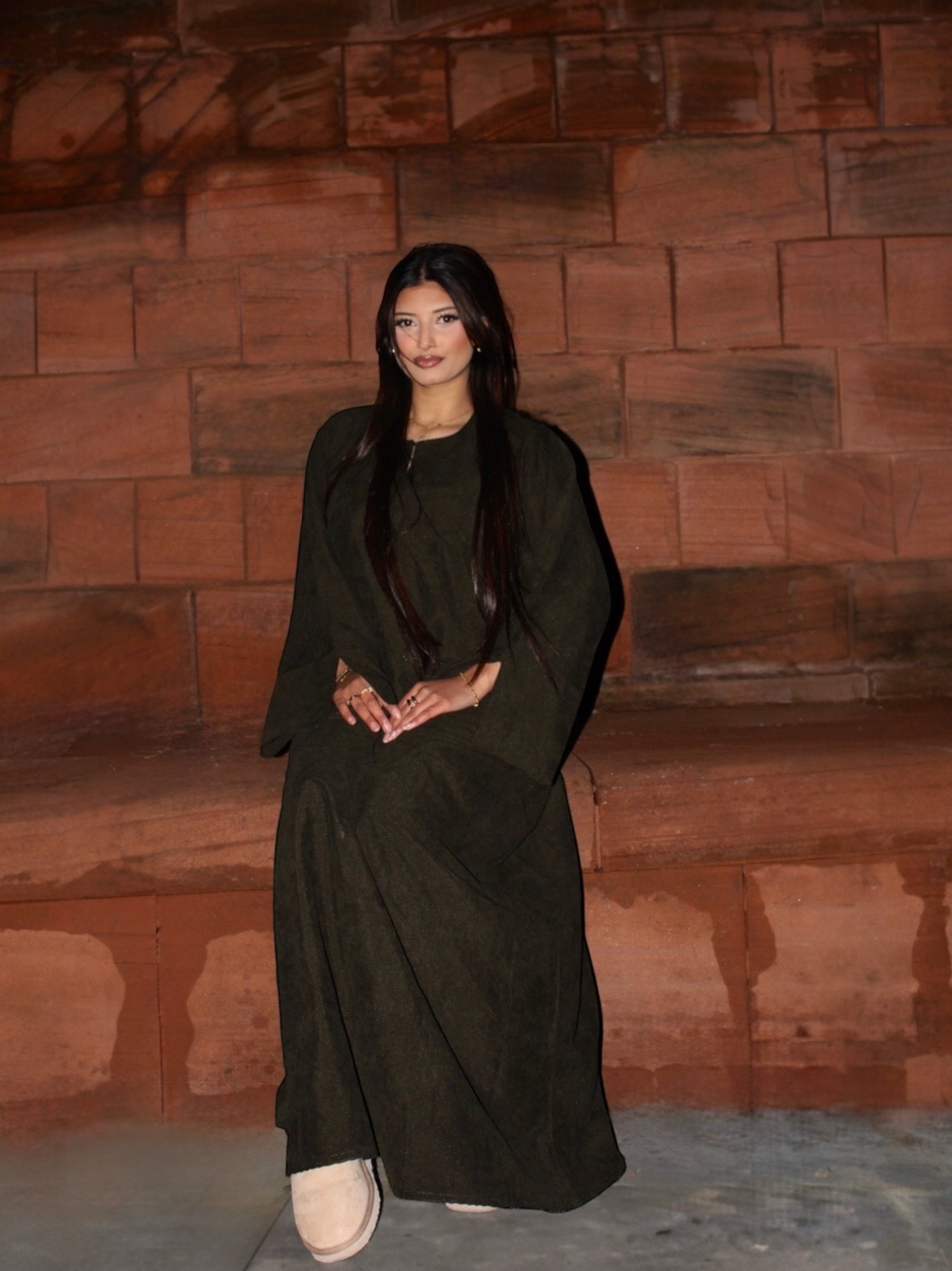 Cord Abaya Dark Green
