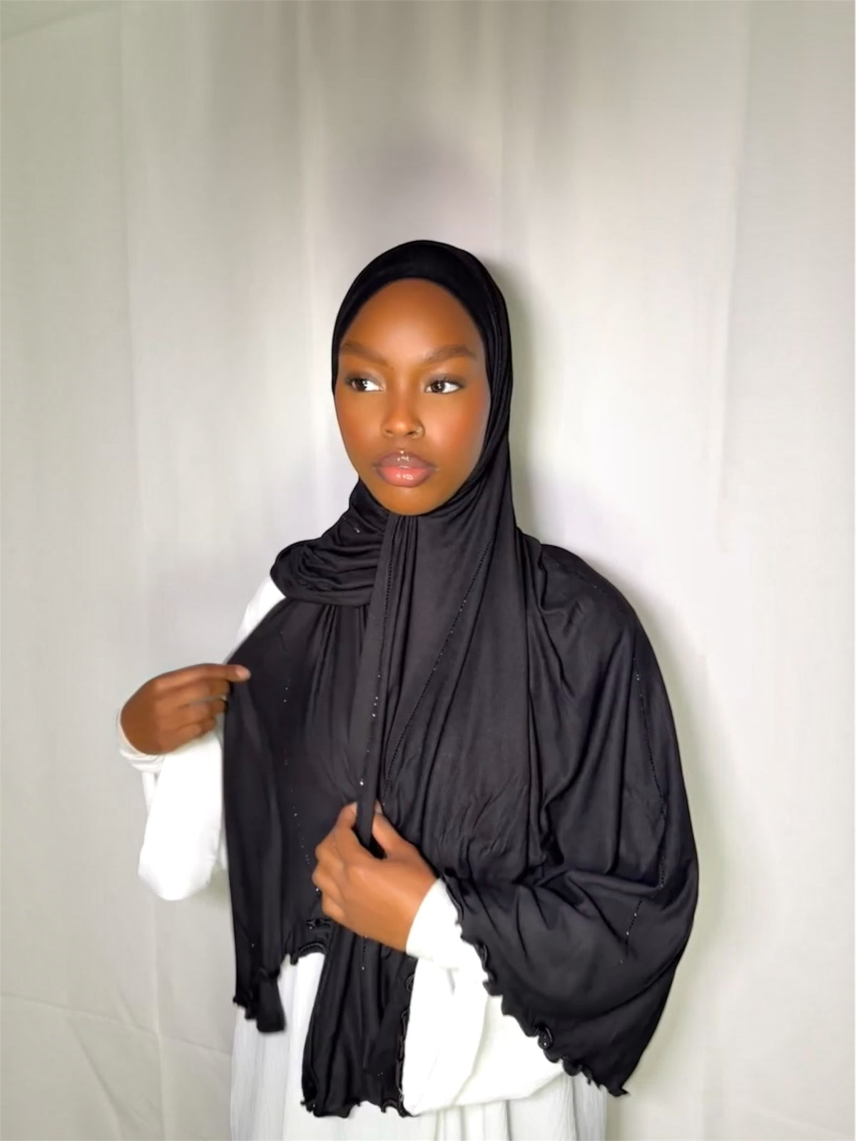 Classy Beaded Edge hijab Black